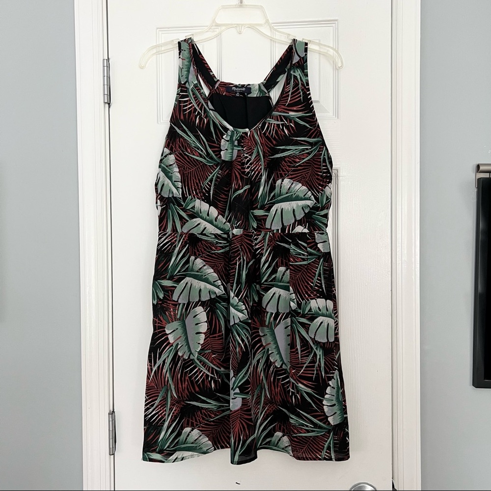 Madewell silk Island tropical leaf print tank dress